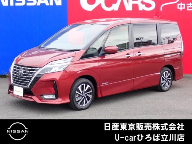 セレナ ２．０　ハイウェイスター　Ｖ　両側オートスライドドア　後席モニター　サイドエアバッグ　アラウンドビュ－　１オナ　アルミ　衝突被害軽減　ＬＤＰ　エアバッグ　両側オートスライドドア　ＬＥＤライト　インテリジェントキー　禁煙　点検記録簿　サイドカメラ　メモリーナビ　ナビＴＶ（1枚目）