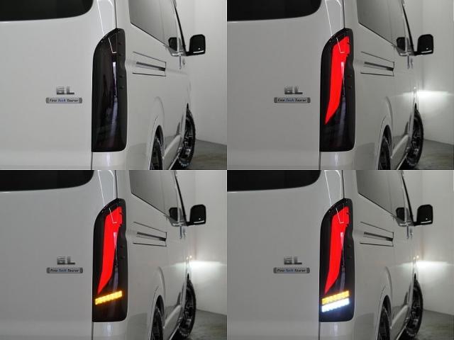ハイエースワゴン GL ロング ファインテックツアラー ファインテックツアラー 両側パワースライドドア ローダウン FLEXオリジナルカスタムパーツ スポイラー オーバーフェンダー アルミホイール テールランプ シートカバー インテリアパネル アルパイン(17枚目)