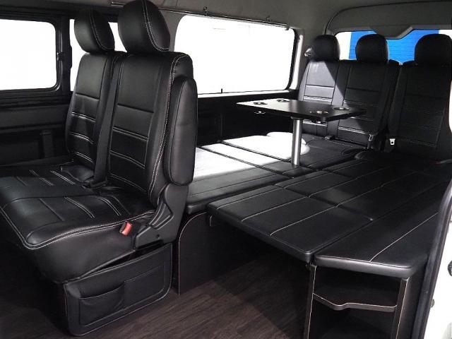 ハイエースバン ロングGL ハイエース ワゴンGL FLEX内装架装 R1 フローリング施工 テーブル ベッドマット 収納可能 サイドオーニング ローダウン ナビ バックカメラ オリジナルカラーアルミホイール ナスカータイヤ(12枚目)