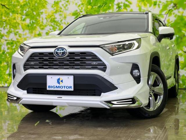 トヨタ ＲＡＶ４ ４ＷＤハイブリッドＧ　サンルーフ／純正エアロ／保証書／純正　９インチ　ＳＤナビ／デジタルインナーミラー／衝突安全装置／シートヒーター／車線逸脱防止支援システム／シート　合皮／パーキングアシスト　バックガイド　フルエアロ