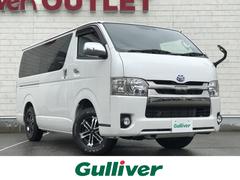 ハイエースバン スーパーGL ダーク プライムII 禁煙車 バックカメラ 衝突被害軽減ブレーキ 車線逸脱警報 横滑り防止 LEDヘッドランプ オートライト 社外ナビTV 両側パワースライドドア ビルトインETC 半革シート シートカバー付 スマートキー 中古車画像
