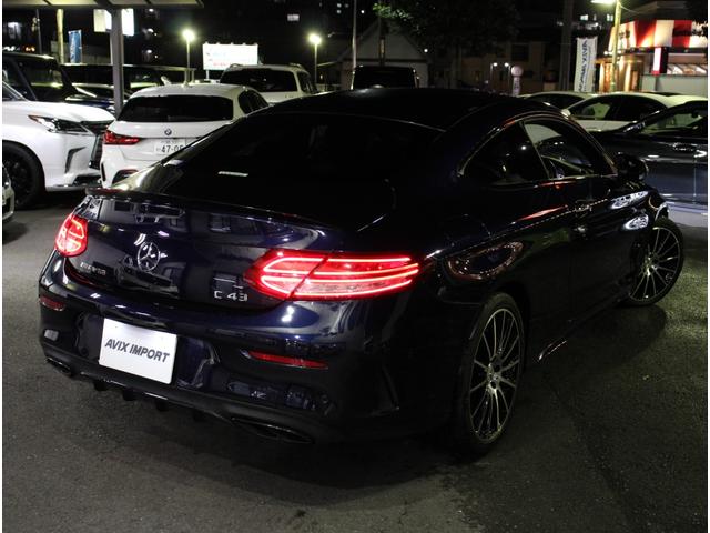 Ｃクラス Ｃ４３　４マチッククーペ　黒革　パナメリカ－ナグリル　レーダーセーフ　ナビ　フルセグＴＶ　Ｂカメラ　ＨＵＤ　ＰＴＳ　Ｂｕｒｍｅｓｔｅｒ　エアバランスＰＫＧ　ＡＣＣ　ＬＥＤヘッドライト　ＡＭＧ１９ＡＷ　前後ドラレコ　弊社買取直販（2枚目）
