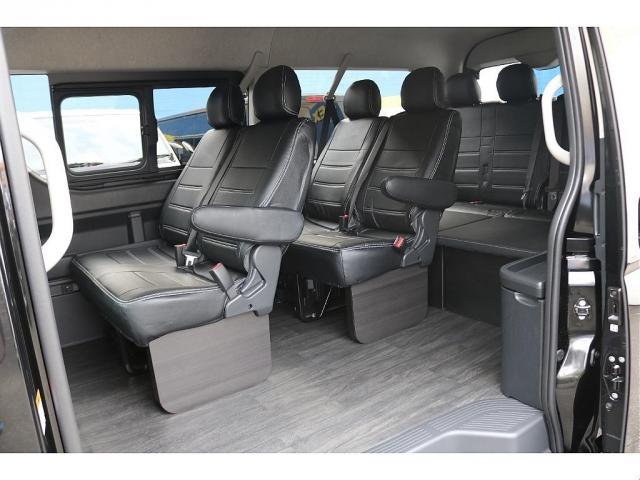 ハイエースワゴン ＧＬ　ロング　ＢＩＧ－ＸナビＥＴＣ２．０フリップダウンモニターＦＬＥＸインテリアパネルステアリングシートカバー床張り施工ＦＬＥＸ１７インチアルミナスカータイヤフロントスポイラーオーバーフェンダーＦＬＥＸテール（6枚目）