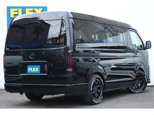 ハイエースワゴン ＧＬ　ロング　ＢＩＧ－ＸナビＥＴＣ２．０フリップダウンモニターＦＬＥＸインテリアパネルステアリングシートカバー床張り施工ＦＬＥＸ１７インチアルミナスカータイヤフロントスポイラーオーバーフェンダーＦＬＥＸテール（8枚目）