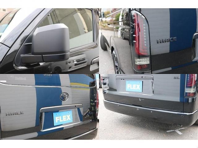 ハイエースワゴン ＧＬ　ロング　ＢＩＧ－ＸナビＥＴＣ２．０フリップダウンモニターＦＬＥＸインテリアパネルステアリングシートカバー床張り施工ＦＬＥＸ１７インチアルミナスカータイヤフロントスポイラーオーバーフェンダーＦＬＥＸテール（18枚目）