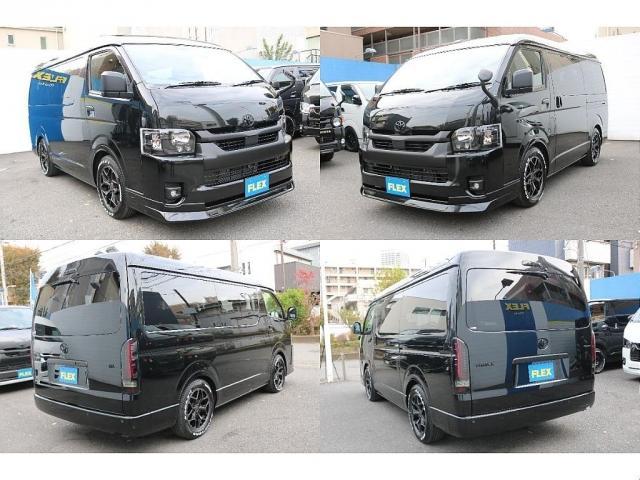 ハイエースワゴン ＧＬ　ロング　ＢＩＧ－ＸナビＥＴＣ２．０フリップダウンモニターＦＬＥＸインテリアパネルステアリングシートカバー床張り施工ＦＬＥＸ１７インチアルミナスカータイヤフロントスポイラーオーバーフェンダーＦＬＥＸテール（20枚目）