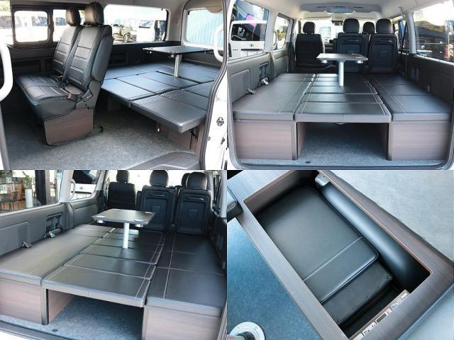 ハイエースワゴン ＧＬ　ロング　内装架装ｖａｒｉｏｕｓシートカバーＢＩＧ－ＸナビＥＴＣ２．０ＨＤＭＩフリップダウンモニターフロントスポイラーオーバーフェンダーＦＬＥＸＬＥＤテールローダウンＦＬＥＸ１７インチアルミナスカータイヤ（5枚目）