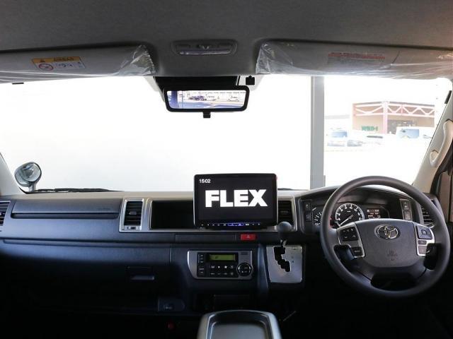 ハイエースワゴン ＧＬ　ロング　内装架装ｖａｒｉｏｕｓシートカバーＢＩＧ－ＸナビＥＴＣ２．０ＨＤＭＩフリップダウンモニターフロントスポイラーオーバーフェンダーＦＬＥＸＬＥＤテールローダウンＦＬＥＸ１７インチアルミナスカータイヤ（9枚目）