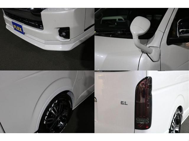ハイエースワゴン ＧＬ　ロング　内装架装ｖａｒｉｏｕｓシートカバーＢＩＧ－ＸナビＥＴＣ２．０ＨＤＭＩフリップダウンモニターフロントスポイラーオーバーフェンダーＦＬＥＸＬＥＤテールローダウンＦＬＥＸ１７インチアルミナスカータイヤ（18枚目）