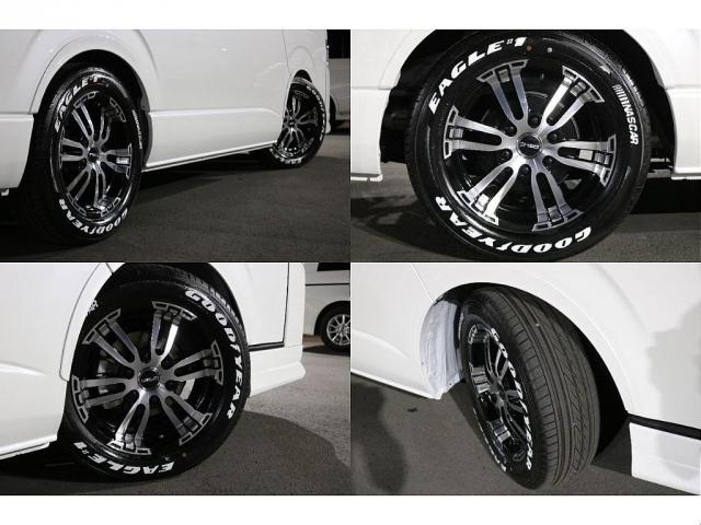 ハイエースワゴン ＧＬ　ロング　内装架装ｖａｒｉｏｕｓシートカバーＢＩＧ－ＸナビＥＴＣ２．０ＨＤＭＩフリップダウンモニターフロントスポイラーオーバーフェンダーＦＬＥＸＬＥＤテールローダウンＦＬＥＸ１７インチアルミナスカータイヤ（19枚目）