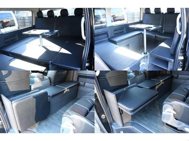 ハイエースワゴン ＧＬ　シートアレンジｎｅｃｒｏｓｓ床張り施工ＢＩＧ－ＸナビＥＴＣ２．０フリップダウンモニターシートカバーＴ－ＦｏｒｃｅスポイラーオーバーフェンダーＴＯＹＯタイヤＦＬＥＸ１６インチアルミＦＬＥＸＬＥＤテール（12枚目）