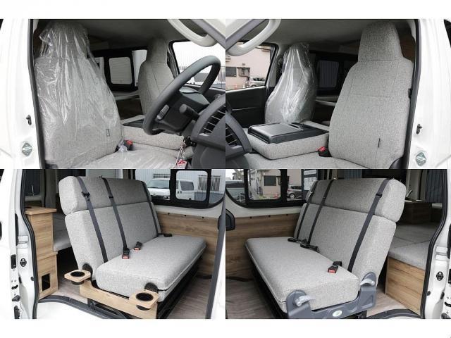 ハイエースバン ロングDX キャンピングWoodVillageメッキ部マッドブラック塗装FLEXテールシートカバーFLEX16インチアルミTOYOタイヤオーバーフェンダーT-Forcスポイラー床張り施工BIG-XナビETC2.0(9枚目)