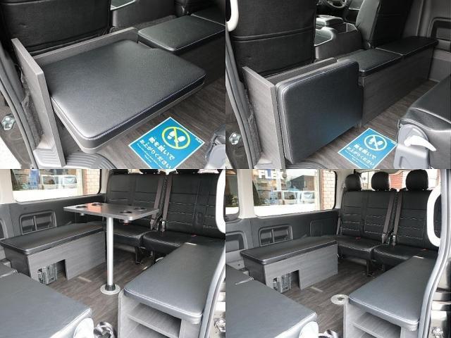 ハイエースワゴン ＧＬ　ａｃｒｏｓｓＦＬＥＸフロントスポイラーＦＬＥＸ１７インチアルミナスカータイヤローダウンオーバーフェンダーＦＬＥＸＬＥＤテールカロッツェリアナビＥＴＣフリップダウンモニター床張り施工（5枚目）