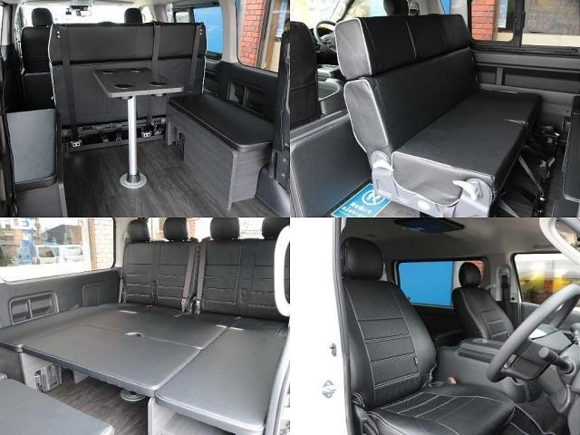 ハイエースワゴン ＧＬ　ａｃｒｏｓｓＦＬＥＸフロントスポイラーＦＬＥＸ１７インチアルミナスカータイヤローダウンオーバーフェンダーＦＬＥＸＬＥＤテールカロッツェリアナビＥＴＣフリップダウンモニター床張り施工（6枚目）