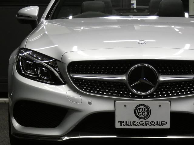 Ｃクラス Ｃ３００カブリオレスポーツ　レーダーセーフティＰＫＧ　ブラックレザー　ブラックソフトトップ　ナビＴＶ　ＬＥＤライト　アダプティブＨＢ　ブルメスターＳ　３６０ドラレコ　バックカメラ　ＤＳＲＣ　ＡＭＧエアロ／１９インチＡＷ　２年保証（3枚目）