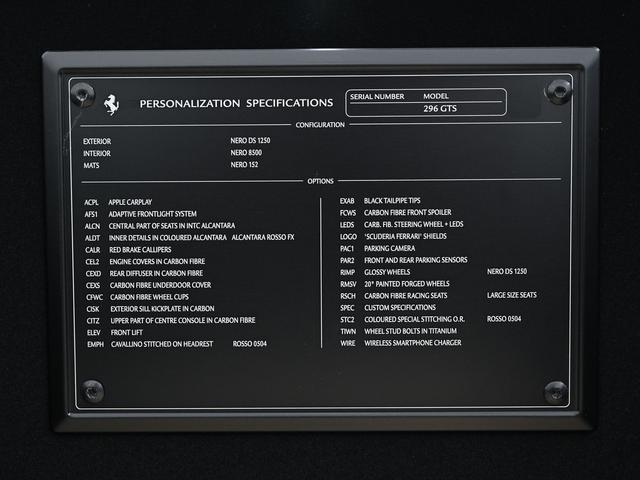 296GTS F1 DCT 左H リフター 左H リフター Carplay 特注ペイント鍛造20AW LEDカーボンステア カーボン製シート/スポイラー/ディフューザー/エンジンカバー/シルキック(35枚目)
