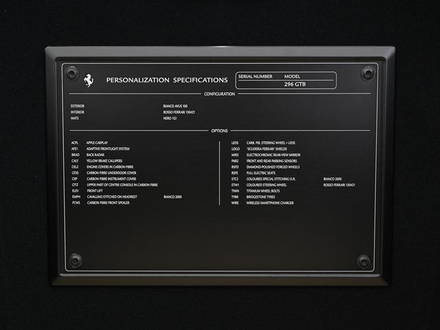 296GTB F1 DCT 左H Apple Carplay フェラーリ認定中古車 メーカー保証付 フェラーリ・ロードサイドアシスタンス Ferrari Approved(34枚目)