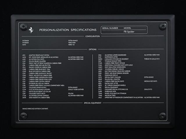 F8スパイダー フェラーリ認定中古車 正規ディーラー車 メーカー保証付 フェラーリ・ロードサイドアシスタンス Ferrari Approved(33枚目)
