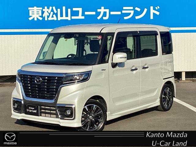 マツダ フレアワゴンカスタムスタイル カスタムＨＶ　ＸＴ　アルミ　両面パワースライドドア　アラウンドビューモニター　パーキングセンサー　ＥＳＣ　禁煙　ＬＥＤランプ　ミュージックプレイヤー接続可　記録簿　ブルートゥース　地デジ　クルコン　ターボ車　ＤＶＤ再生