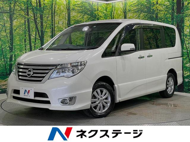 日産 セレナ ハイウェイスター　４ＷＤ　禁煙車　ＳＤナビ　エマージェンシーブレーキ　両側電動スライドドア　フルセグＴＶ　Ｂｌｕｅｔｏｏｔｈ接続　車線逸脱警報　ＨＩＤヘッドライト　革巻きステアリング　ＤＶＤ再生　ロールサンシェード