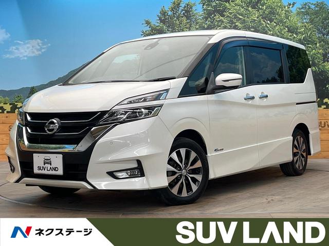 日産 セレナ ハイウェイスター　Ｖセレクション　純正ナビ　後席モニター　全周囲カメラ　ハンズフリー両側電動ドア　Ｂｌｕｅｔｏｏｔｈ再生　フルセグＴＶ　ＥＴＣ　ＬＥＤヘッド　ドラレコ　コーナーセンサー　革巻きステアリング　純正１６インチアルミ