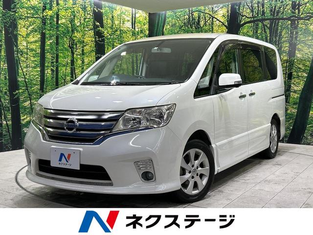 日産 セレナ ハイウェイスター　禁煙車　８人乗り　純正ナビ　両側パワースライド　バックカメラ　リアオートエアコン　クルーズコントロール　ＥＴＣ　オートエアコン　オートライト　スマートキー　革巻きステアリング　Ｂｌｕｅｔｏｏｔｈ再生