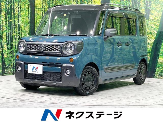 スズキ スペーシアギア ハイブリッドＸＺ　ターボ　８型ナビ　禁煙車　スズキセーフティーサポート　全周囲カメラ　前席シートヒーター　オートライト　オートエアコン　純正１４インチアルミホイール　両側パワースライドドア　ロールサンシェード