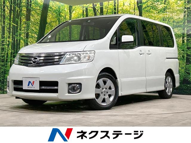 日産 セレナ ハイウェイスター　禁煙車　純正ナビ　バックカメラ　ＥＴＣ　ＨＩＤヘッドライト　フォグライト　電動スライドドア　ＤＶＤ再生　ＣＤ再生　プライバシーガラス　盗難防止装置　８人乗り　ウォークスルー　１６インチアルミホイール