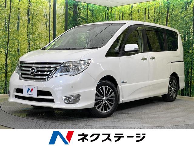 日産 セレナ ハイウェイスター　Ｖセレ＋セーフティＩＩ　ＳＨＶ　フリップダウンモニター　ＳＤナビ　両側パワスラ　衝突軽減装置　車線逸脱警報　全周囲カメラ　コーナーセンサー　ＥＴＣ　クルーズコントロール　リアオートエアコン　プッシュスタート　禁煙車　フルセグ