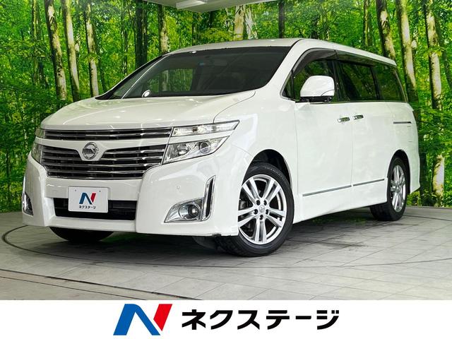 日産 エルグランド ２５０ハイウェイスター　サンルーフ　メーカーナビ　後席モニター　全周囲カメラ　両側電動スライドドア　ＨＩＤヘッドライト　オートライト　ＥＴＣ　デュアルオートエアコン　スマートキー　電動格納ミラー　純正１８インチアルミホイール