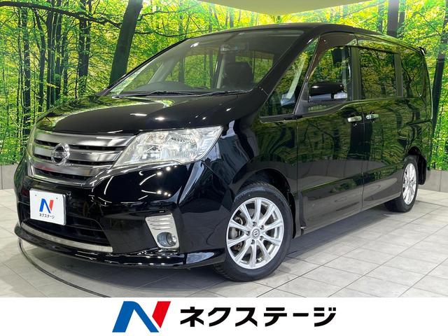 日産 セレナ ハイウェイスター　禁煙車　両側電動ドア　アルパイン製８型ナビ　フリップダウン　インテリキー　ＨＩＤヘッド　アイドリングストップ　バックモニター　クルーズコントロール　フルセグＴＶ　１６インチアルミ　オートエアコン