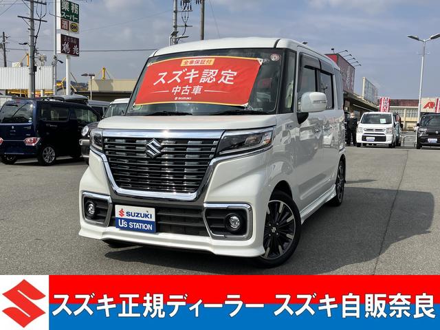 スズキ スペーシアカスタム カスタム　ＨＹＢＲＩＤ　ＸＳターボ　ＭＫ５３Ｓ　８インチナビ　フルタイム４ＷＤ　ターボ　８インチナビ　ＥＴＣ付　前方ドライブレコーダー　前後衝突被害軽減ブレーキ　両側電動スライドドア　運転席・助手席シートヒーター　　両側電動スライドドア　１５インチアルミホイール