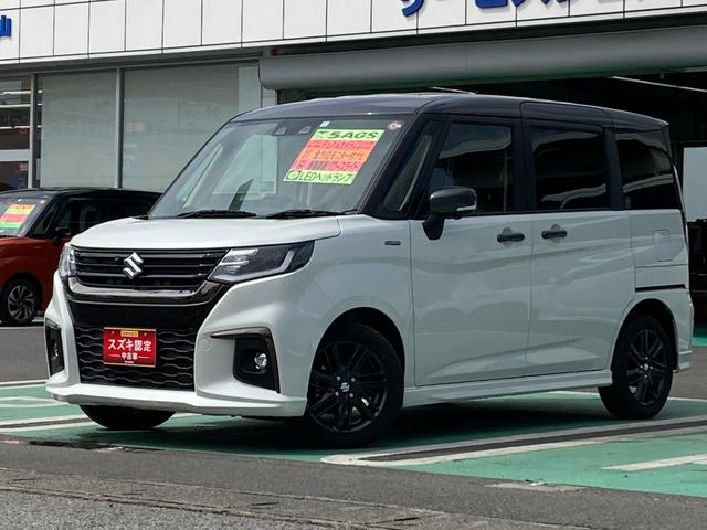 スズキ ソリオ ＨＹＢＲＩＤ　ＳＺ　５ＡＧＳ　全方位ナビ　両側電動ドア　ストロングハイブリッドのお車はスズキでは２車種しか取り扱いがございません。ガソリンに加え、電気の力でも走るため、マイルドハイブリッドに比べても燃費性能は大きく向上しております！ぜひ一度ご確認ください！