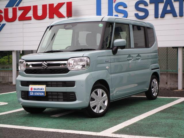 ＨＹＢＲＩＤ　Ｘ　セーフティプラスパッケージ装着車　スズキセーフティーサポート　衝突被害軽減システム　誤発進抑制機能　ＬＥＤヘッドランプ　電動パーキングブレーキ　オートライト　運転席・助手席シートヒーター　両側電動スライドドア　スリムサーキュレーター