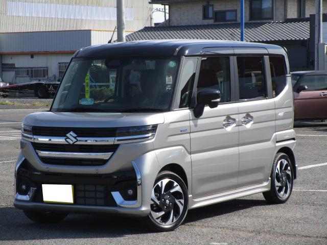 スペーシアカスタム カスタム　ＨＹＢＲＩＤ　ＸＳターボ　コネクト対応全方位ナビ　デュアルセンサーブレーキサポートＩＩ　低速時ブレーキサポート　誤発進抑制機能　後方誤発進抑制機能　車線逸脱抑制機能　車線維持支援機能　ハイビームアシスト　ＬＥＤヘッドランプ　両席シートヒーター（1枚目）