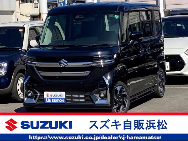 スペーシアカスタム カスタム　ＨＹＢＲＩＤ　ＸＳターボ　ナビ　全方位カメラ　オートライト　Ｂｌｕｅｔｏｏｔｈ　スライドドア　純正ナビ　プッシュスタート　シートヒーター　オートエアコン　禁煙車　衝突被害軽減システム　横滑り防止機能　衝突安全ボディ　盗難防止システム（1枚目）