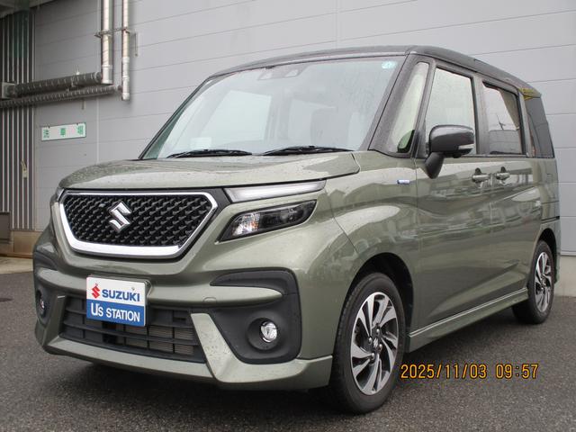 ソリオバンディット(スズキ) バンディット　ＨＹＢＲＩＤ　ＭＶ　２型　全方位モニターナビ　バックカメラ　オートライト　スライドドア　純正ナビ　プッシュスタート　シートヒーター　オートエアコン　衝突被害軽減システム　アイドリングストップ　横滑り防止機能　衝突安全ボディ 中古車画像