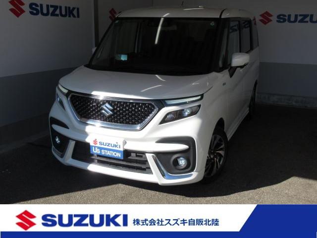 ソリオバンディット(スズキ) バンディット　ＨＹＢＲＩＤ　ＭＶ　カーナビ／全方位カメラ　アダプティブクルーズコントロール　左側電動スライドドア　プッシュスタート　シートヒーター　衝突被害軽減システム　アイドリングストップ　横滑り防止機能　衝突安全ボディ　盗難防止システム 中古車画像