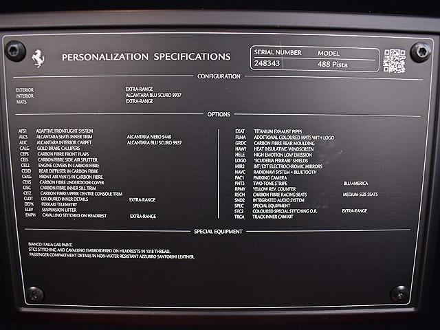 ４８８ピスタ ベースグレード　Ｆ１　ＤＣＴ　ディーラー車両・ツートンレーシングストライプ・フロントサスペンションリフト・ビアンコイタリア・走行２９００ＫＭ・フロント廻りプロテクションフィルム（39枚目）