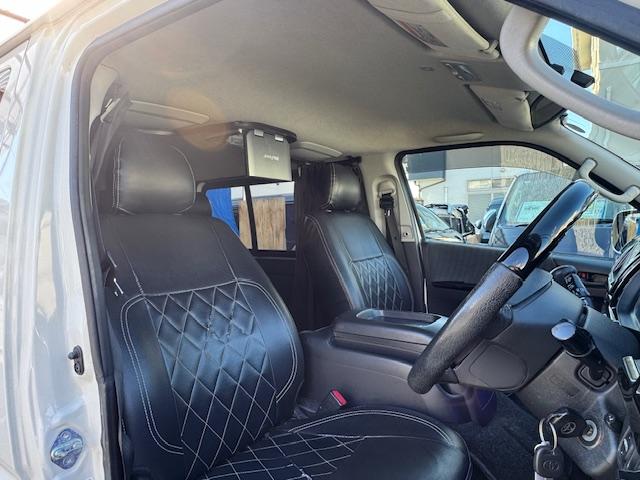 ハイエースバン ロングスーパーGL HIDライト LEDフォグ 社外テール ローダウン15インチAW ALPINEナビ地デジフルセグTV ALPINE天井モニター バックカメラETC ベッドキット シートカバー 黒木目オーディオパネル(66枚目)