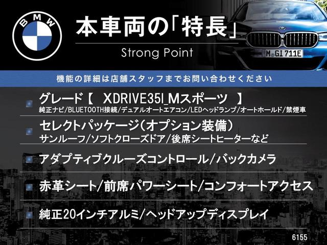 Ｘ６ ｘＤｒｉｖｅ　３５ｉ　Ｍスポーツ　セレクトパッケージ　サンルーフ　全席シートヒーター　赤革シート　前席パワーシート　レーダークルーズコントロール　バックカメラ　純正２０インチアルミ　コンフォートアクセス　プライバシーガラス　禁煙車（3枚目）