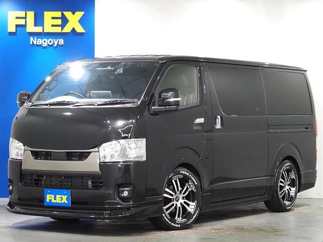 スーパーＧＬ　ダークプライムＩＩ　ハイエース　ディーゼル　４ＷＤ　ローダウン　バッドフェイス　スポイラー　エアロ　オリジナルアルミホイール　１８インチ　ＴＯＹＯ　ホワイトレタータイヤ　ベッドキッド　アルパイン製１１インチ　ＳＤナビ