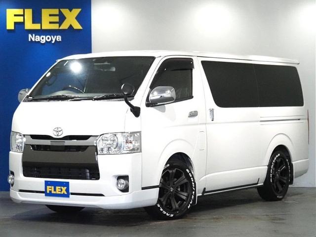 ロングスーパーＧＬ　ハイエース　　ディーゼル　４ＷＤ　パールホワイト　ＵＩ製強化リアスタビライザー　ローダウン　ＦＬＥＸオリジナルアルミホイール　グッドイヤーナスカータイヤ　フリップダウンモニター　両側パワースライド