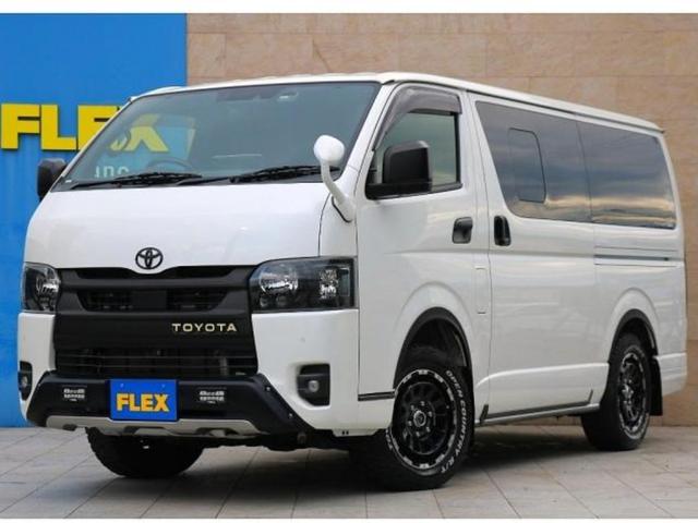 ハイエースバン(トヨタ) スーパーGL ダークプライムII TRDフロントスポイラー ブラックエディションスタイル バトルシップ16インチアルミ オープンカントリータイヤ パールホワイト アルパインBIGX11インチナビ ETC LEDテール 中古車画像