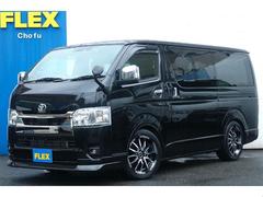 ハイエースバン スーパーGL ダークプライムII FLEX18インチアルミヨコハマタイヤフロントスポイラーオーバーフェンダーFLEXテールドアバイザーローダウンカロッツェリアナビETCドライブレコーダーシートカバーベッドキットリアフィルムカーゴマット 中古車画像