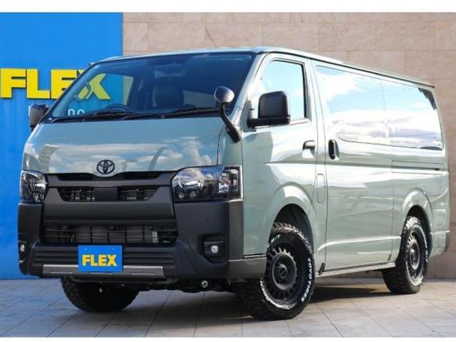 ハイエースバン(トヨタ) ロングスーパーＧＬ　アースカラー　アーバンカーキ　ディーゼル４ＷＤ　ブラックエディションスタイル　オフロードスタイル　ＢＩＧＸ１１インチナビ　オリジナルベットキット　クラシックシートカバー　オープンカントリー 中古車画像