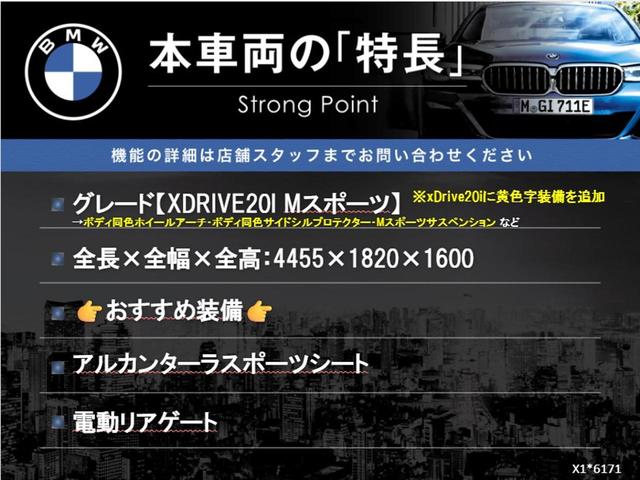 Ｘ１ ｘＤｒｉｖｅ　２０ｉ　Ｍスポーツ　コンフォートＰＫＧ　純正ナビ　バックカメラ　アルカンターラシート　Ｍスポーツサスペンション　ＬＥＤヘッドライト　電動リアゲート　純正１８インチアルミホイール　ＥＴＣ　禁煙車（3枚目）