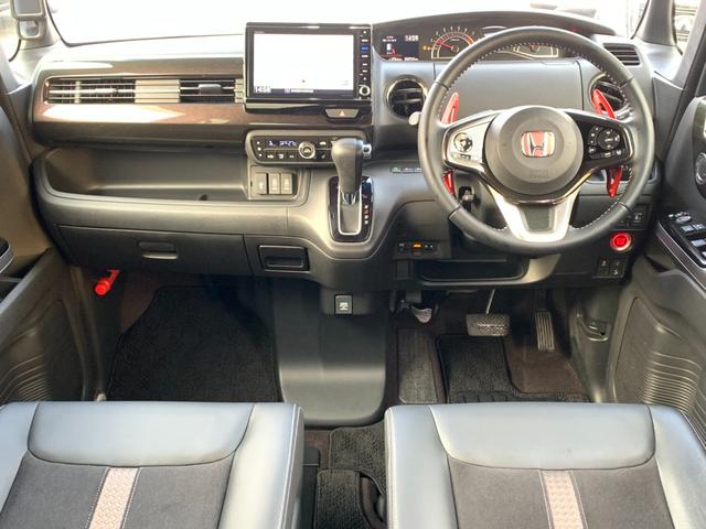 N-BOXカスタム G・EXターボホンダセンシング 4WD 純正8型ナビ フルセグTV 両側パワスラ バックカメラ LEDオートライト LEDフォグ ハーフ合皮シート シートヒーター ETC 純正15インチAW(3枚目)