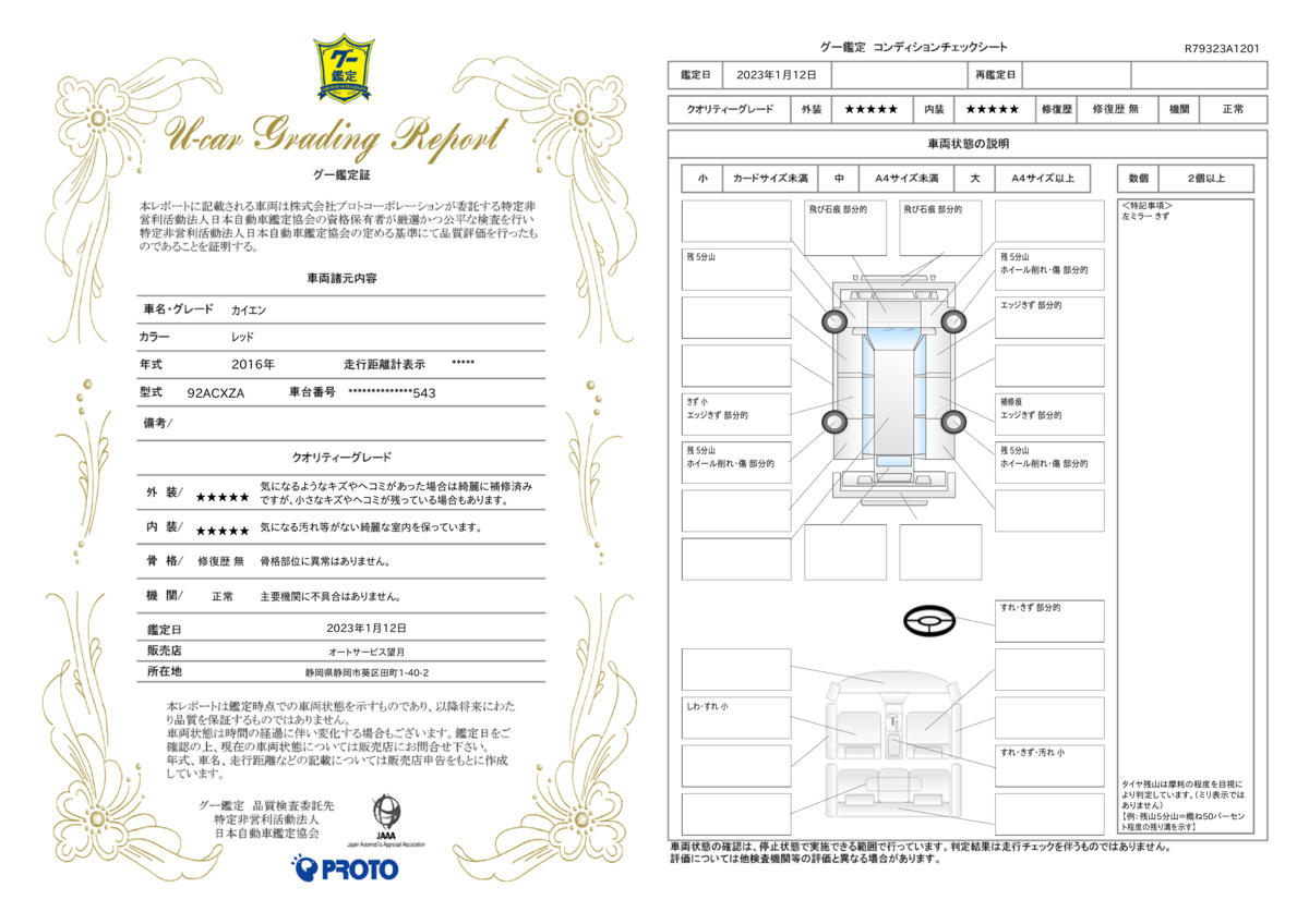 車両状態評価書