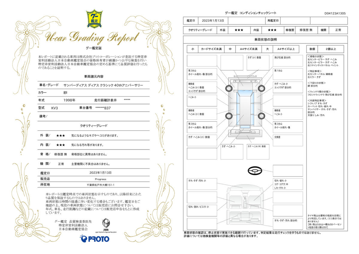 車両状態評価書